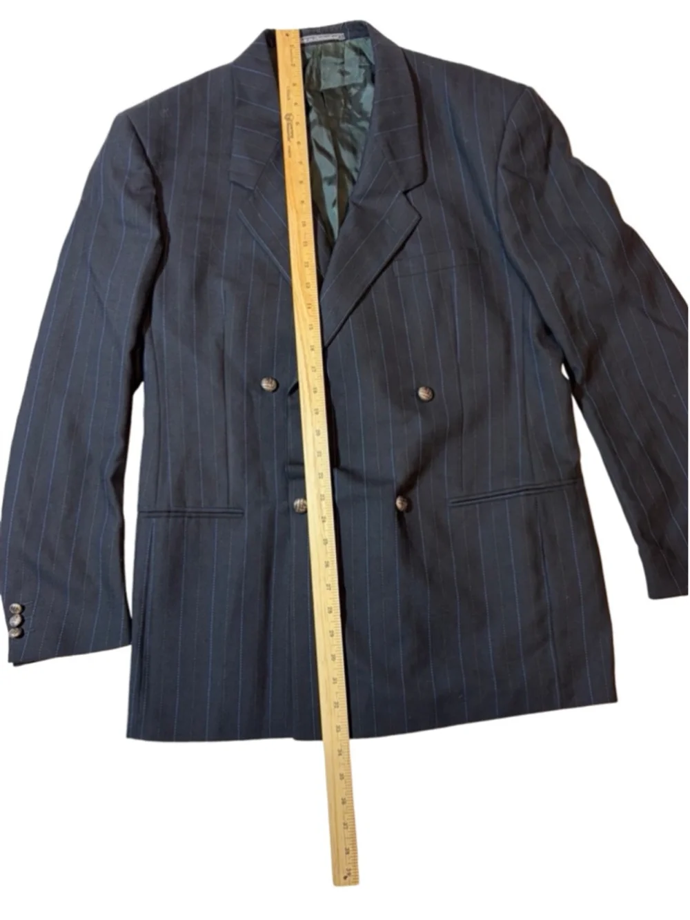 Istante Versace Black Pinstripe Double Breasted Blazer 50 IT Wool Italy